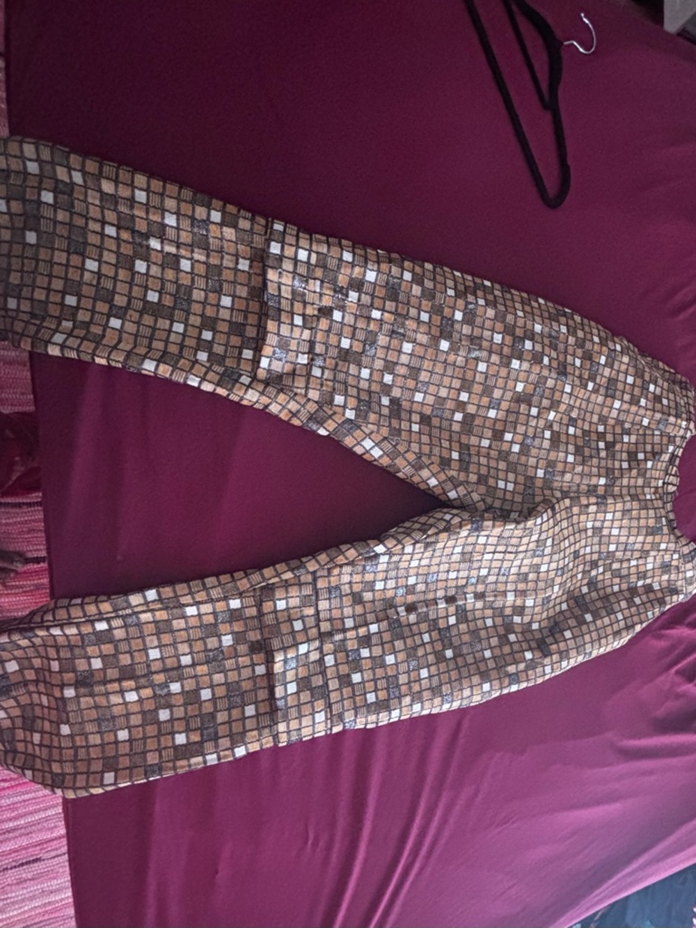 Geometric handmade West African Mosaic Print Straight Leg Pants - Brown & Cream